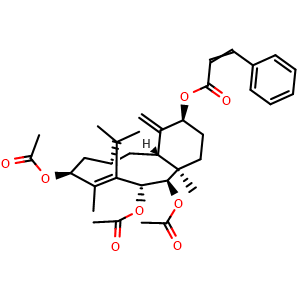 Chemical structure of 9alpha,10beta,13alpha-Triacetoxy-5alpha-cinnamoyloxytaxa-4(20),11-diene , CAS 115810-14-5, AChemBlock AD274267