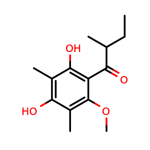 Chemical structure of 2,6-Dimethyl-3-O-methyl-4-(2-methylbutyryl)phloroglucinol , CAS 97761-91-6, AChemBlock AD274287