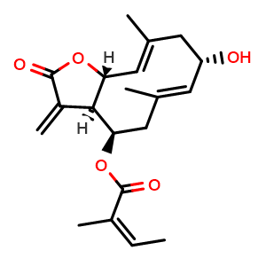 Chemical structure of 2alpha-Hydroxyeupatolide 8-O-angelate , CAS 72229-39-1, AChemBlock AD274294
