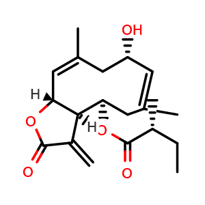 Chemical structure of 2alpha-Hydroxy-8beta-(2-methylbutyryloxy)costunolide , CAS 128286-87-3, AChemBlock AD274295