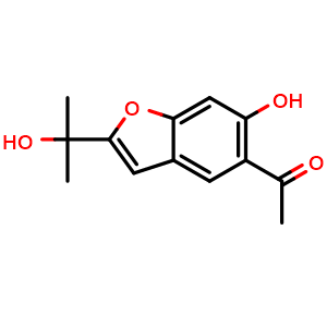 Chemical structure of 5-Acetyl-6-hydroxy-2-(1-hydroxy-1-methylethyl)benzofuran , CAS 173992-05-7, AChemBlock AD274368