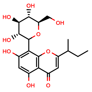 Chemical structure of 8-Glucosyl-5,7-dihydroxy-2-(1-methylpropyl)chromone , CAS 188818-27-1, AChemBlock AD274370