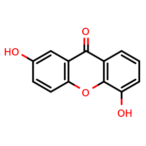 Chemical structure of 2,5-Dihydroxyxanthone , CAS 35040-32-5, AChemBlock AD274401