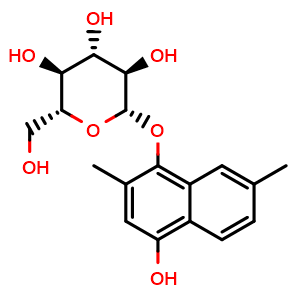 Chemical structure of 2,7-Dimethyl-1,4-dihydroxynaphthalene 1-O-glucoside , CAS 839711-70-5, AChemBlock AD274421