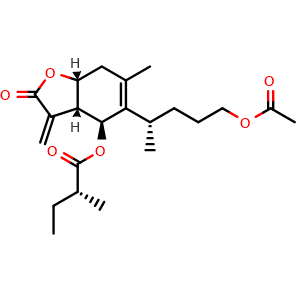 Chemical structure of 1-O-Acetyl-6alpha-O-(2-methylbutyryl)britannilactone , CAS 1932687-71-2, AChemBlock AD274439