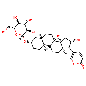 Chemical structure of 14beta,16beta-Dihydroxy-3beta-(beta-D-glucopyranosyloxy)-5alpha-bufa-20,22-dienolide , CAS 1323952-04-0, AChemBlock AD274457