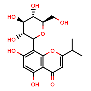Chemical structure of 8-Glucosyl-5,7-dihydroxy-2-isopropylchromone , CAS 188785-44-6, AChemBlock AD274473
