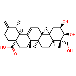 Chemical structure of 2alpha,3alpha,24-Trihydroxyursa -12,20(30)-dien-28-oic acid , CAS 341503-22-8, AChemBlock AD274527