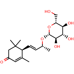 Chemical structure of (6R,9R)-3-Oxo-alpha-ionol glucoside , CAS 77699-19-5, AChemBlock AD274541