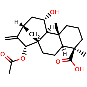 Chemical structure of ent-15alpha-Acetoxy-11alpha- hydroxykaur-16-en-19-oic acid , CAS 70324-38-8, AChemBlock AD274597