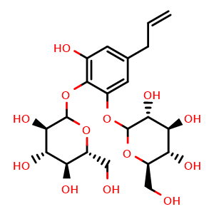 Chemical structure of 3,4,5-Trihydroxyallylbenzene 3,4-di-O-glucoside , CAS 2172431-63-7, AChemBlock AD274670