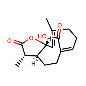 Chemical structure of (3S,3aS,6Z,10E,11aS)-3,10-diMethyl-2-oxo-2,3,3a,4,5,8,9,11a-octahydrocyclodeca[b]furan-6-carboxylic acid , CAS 1274668-83-5, AChemBlock AD274686