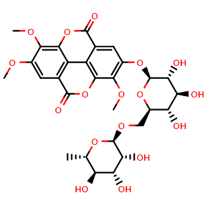 Chemical structure of 3,7,8-Tri-O-methylellagic acid 2-O-rutinoside , CAS 56470-18-9, AChemBlock AD274687