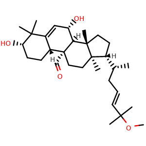 Chemical structure of 3beta,7beta-Dihydroxy-25-methoxycucurbita-5,23-dien-19-al , CAS 132587-67-8, AChemBlock AD274694