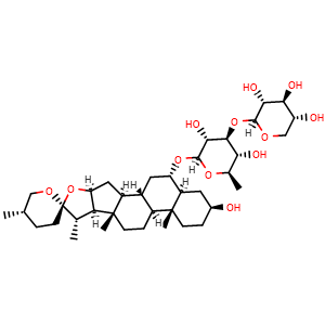 Chemical structure of (2S,3R,4S,5R)-2-(((2R,3R,4S,5R,6R)-3,5-diHydroxy-2-(((2S,2aS,4S,5'S,6aR,6bS,8aS,8bR,9S,10R,11aS,12aS,12bR)-4-hydroxy-5',6a,8a,9-tetramethyldocosahydrospiro[naphtho[2',1':4,5]indeno[2,1-b]furan-10,2'-pyran]-2-yl)oxy)-6-methyltetrahydro-2H-pyran-4-yl)o.. , CAS 184686-02-0, AChemBlock AD274713