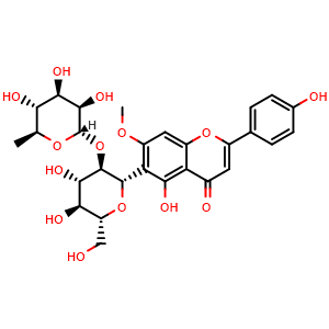 Chemical structure of 2''-O-Rhamnosylswertisin , CAS 83889-78-5, AChemBlock AD274721