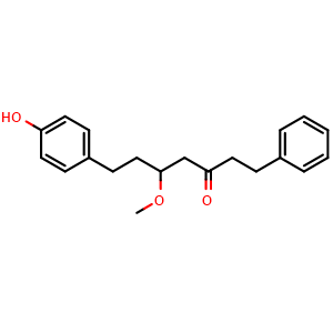 Chemical structure of 7-(4-Hydroxyphenyl)-5-methoxy-1-phenylheptan-3-one , CAS 100667-53-6, AChemBlock AD274731