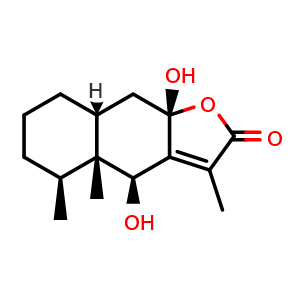 Chemical structure of 6beta,8-Dihydroxyeremophil-7(11)-en-12,8-olide , CAS 58848-38-7, AChemBlock AD274771