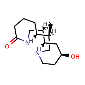 Chemical structure of (2S,7S,7aR,14S,14aS)-2-Hydroxydodecahydro-2H,11H-7,14-methanodipyrido[1,2-a:1',2'-e][1,5]diazocin-11-one , CAS 15358-48-2, AChemBlock AD274872
