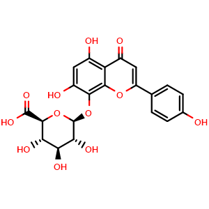 Chemical structure of Isoscutellarein 8-O-glucuronide , CAS 56317-09-0, AChemBlock AD274889