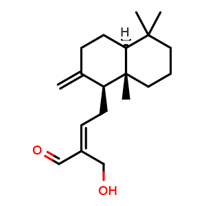 Chemical structure of (E)-14-Hydroxy-15-norlabda-8(17),12-dien-16-al , CAS 114370-19-3, AChemBlock AD274895