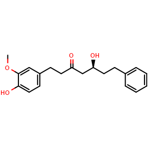 Chemical structure of (S)-5-Hydroxy-1-(4-hydroxy-3-methoxyphenyl)-7-phenylheptan-3-one , CAS 1220110-76-8, AChemBlock AD274908
