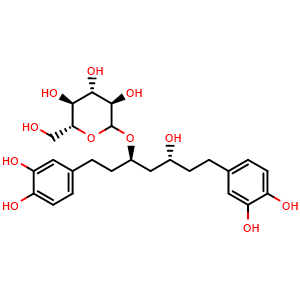 Chemical structure of (3R,5R)-1,7-Bis(3,4-dihydroxyphenyl)heptane-3,5-diol 3-O-glucoside , CAS 408324-05-0, AChemBlock AD274942