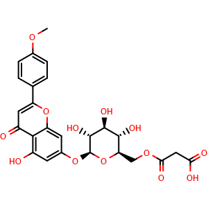 Chemical structure of Acacetin-7-O-6''-Malonylglucoside , CAS 155049-92-6, AChemBlock AD274994