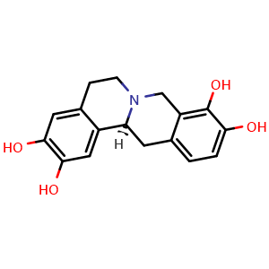 Chemical structure of (S)-5,8,13,13a-tetrahydro-6H-isoquinolino[3,2-a]isoquinoline-2,3,9,10-tetraol , CAS 63845-20-5, AChemBlock AD275030