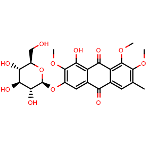 Chemical structure of 2-Methoxy aurantio-obtusin beta-D-glucoside , CAS 1622982-62-0, AChemBlock AD275041