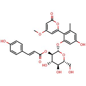 Chemical structure of Aloenin-2''-p-coumaroyl ester , CAS 106533-35-1, AChemBlock AD275051