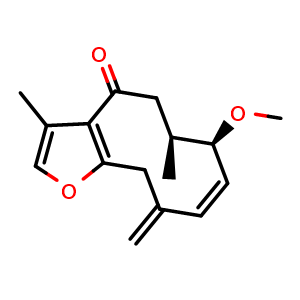 Chemical structure of (1E)-3-methoxy-8,12-epoxygermacra-1,7,10,11-tetraen-6-one , CAS 1393342-06-7, AChemBlock AD275089