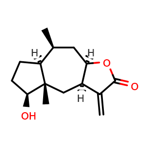 Chemical structure of 5-Hydroxy-4a,8-dimethyl-3-methylen-decahydroazuleno[6,5-b]furan-2(3H)-on , CAS 114579-31-6, AChemBlock AD275100