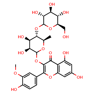 Chemical structure of Isorhamnetin-3-O-glucosyl-(1->4)-O-rhamnoside , CAS 1135753-17-1, AChemBlock AD275134