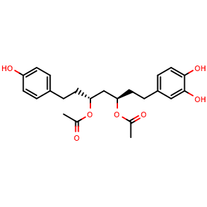 Chemical structure of (3R,5R)-1-(3,4-diHydroxyphenyl)-7-(4-hydroxyphenyl)heptane-3,5-diyl diacetate , CAS 1269839-26-0, AChemBlock AD275185