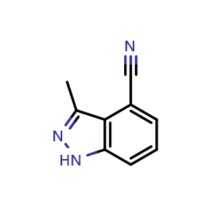 Chemical structure of 3-Methyl-1H-indazole-4-carbonitrile , CAS 1526185-37-4, AChemBlock AD275207