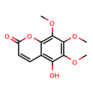 Chemical structure of 5-Hydroxy-6,7,8-trimethoxy-2H-1-benzopyran-2-one , CAS 1581248-32-9, AChemBlock AD275240