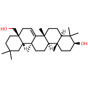 Chemical structure of (3beta,13alpha)-13-Methyl-27-norolean-14-ene-3,28-diol , CAS 17884-88-7, AChemBlock AD275273