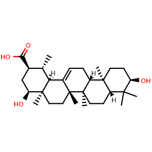 Chemical structure of (3alpha,22alpha)-3,22-Dihydroxyurs-12-en-30-oic acid , CAS 190906-61-7, AChemBlock AD275286