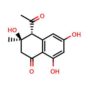 Chemical structure of rel-(3R,4R)-4-Acetyl-3,4-dihydro-3,6,8-trihydroxy-3-methyl-1(2H)-naphthalenone , CAS 263368-91-8, AChemBlock AD275298