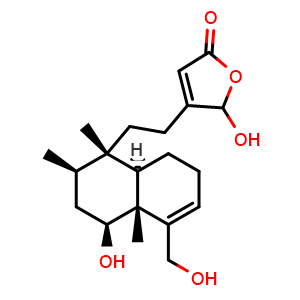 Chemical structure of 5-Hydroxy-4-[2-[(1S,2R,4S,4aR,8aR)-1,2,3,4,4a,7,8,8a-octahydro-4-hydroxy-5-(hydroxymethyl)-1,2,4a-trimethyl-1-naphthalenyl]ethyl]-2(5H)-furanone , CAS 1017233-48-5, AChemBlock AD275314