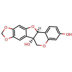 Chemical structure of (6aS,12aS)-6H-[1,3]Dioxolo[4',5':5,6]benzofuro[3,2-c]chromene-3,6a(12aH)-diol , CAS 61218-44-8, AChemBlock AD275319