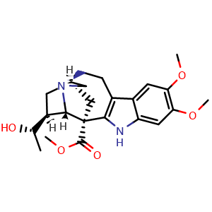 Chemical structure of Methyl (6S,6aS,7S,9R,11S)-7-((S)-1-hydroxyethyl)-2,3-dimethoxy-7,8,9,10,12,13-hexahydro-5H-6,9-methanopyrido[1',2':1,2]azepino[4,5-b]indole-6(6aH)-carboxylate , CAS 16790-93-5, AChemBlock AD275321