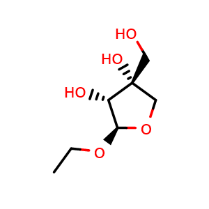 Chemical structure of (2R,3R,4R)-2-Ethoxytetrahydro-4-(hydroxymethyl)-3,4-furandiol , CAS 1932405-61-2, AChemBlock AD275324