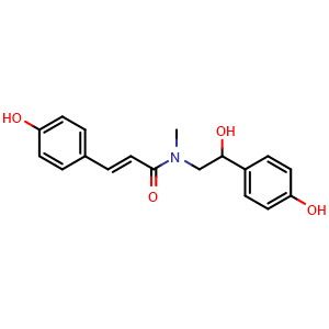 Chemical structure of (2E)-N-[2-Hydroxy-2-(4-hydroxyphenyl)ethyl]-3-(4-hydroxyphenyl)-N-methyl-2-propenamide , CAS 1622947-22-1, AChemBlock AD275341