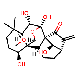 Chemical structure of (1α,6β,7α,14R,20S)-7,20-Epoxy-1,6,7,14-tetrahydroxy-20-methoxykaur-16-en-15-one , CAS 155977-87-0, AChemBlock AD275354