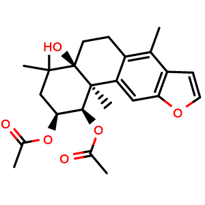 Chemical structure of (1R,2S,4aR,11bS)-4a-Hydroxy-4,4,7,11b-tetramethyl-1,2,3,4,4a,5,6,11b-octahydrophenanthro[3,2-b]furan-1,2-diyl diacetate , CAS 18326-06-2, AChemBlock AD275359