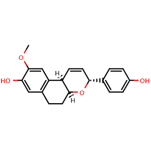 Chemical structure of rel-(-)-(3R,4aS,10bR)-4a,5,6,10b-Tetrahydro-3-(4-hydroxyphenyl)-9-methoxy-3H-naphtho[2,1-b]pyran-8-ol , CAS 477565-36-9, AChemBlock AD275368