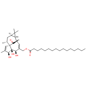 Chemical structure of Ingenol-20-palmitate , CAS 39071-33-5, AChemBlock AD275375