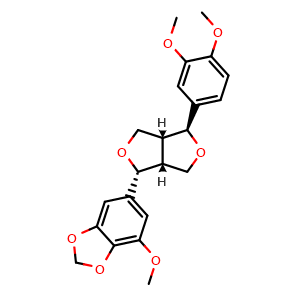 Chemical structure of rel-(+)-6-[(1R,3aR,4S,6aR)-4-(3,4-Dimethoxyphenyl)tetrahydro-1H,3H-furo[3,4-c]furan-1-yl]-4-methoxy-1,3-benzodioxole , CAS 873867-94-8, AChemBlock AD275378